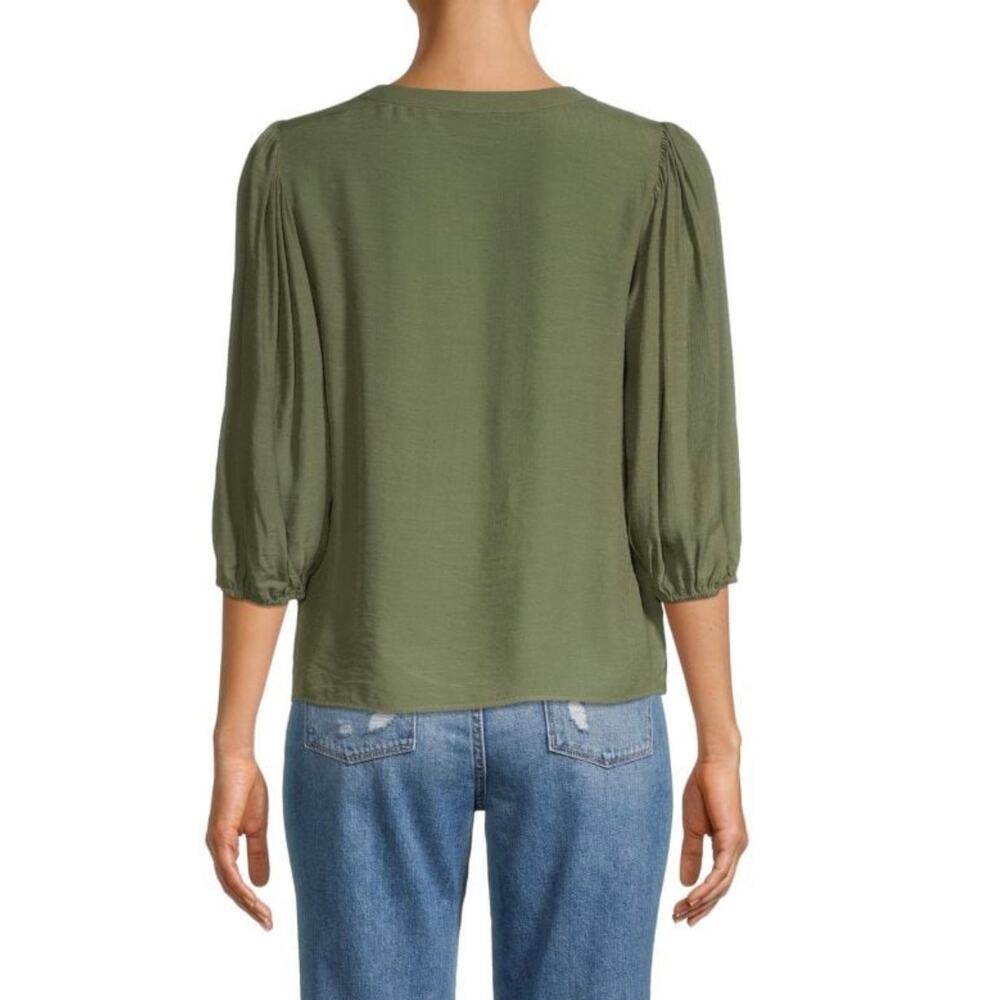 Nanette Lepore Crochet Detail Split Neck Top Size Small NWT Martini Olive Green - Picture 4 of 10
